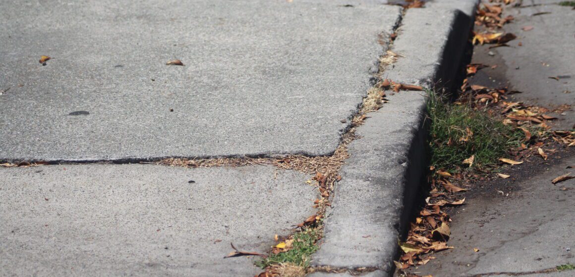 A fractured and cracked sidewalk in San Jose's Alum Rock neighborhood