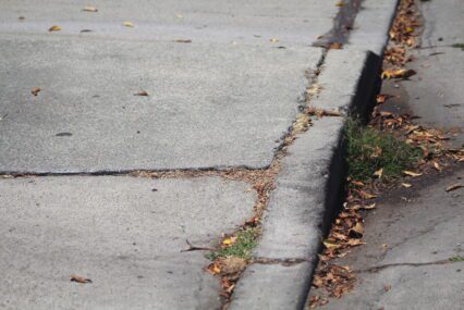 A fractured and cracked sidewalk in San Jose's Alum Rock neighborhood