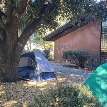 Tents outside library