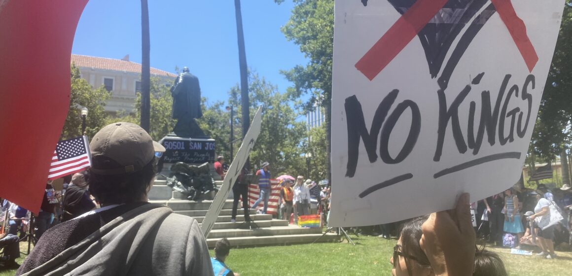 People protesting at a park