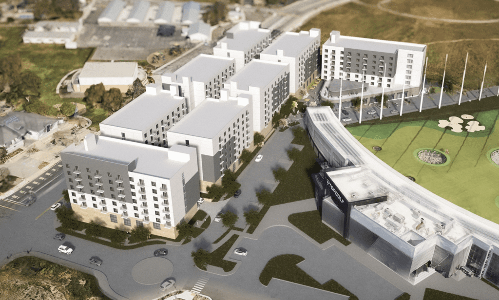 Rendering images of 7 Topgolf Dr., San Jose generated by Park Architects for the proposed 780-home affordable housing project.